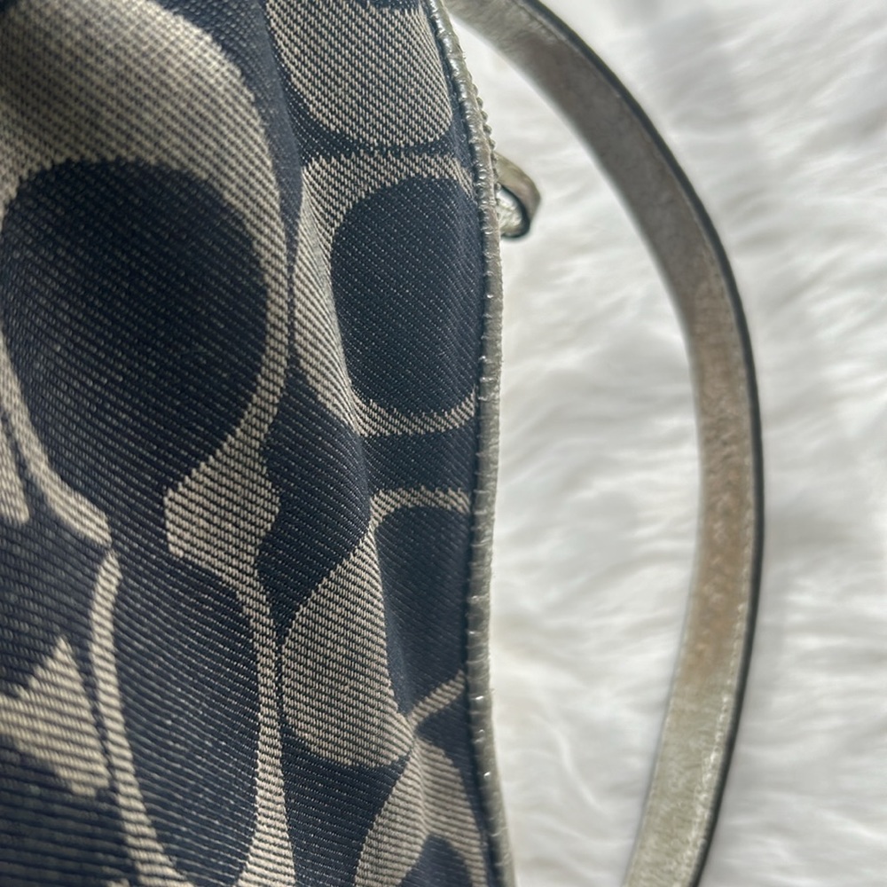 Coach Denim Blue/Grey signature stripe canvas shoulder bag - Picture 8 of 10